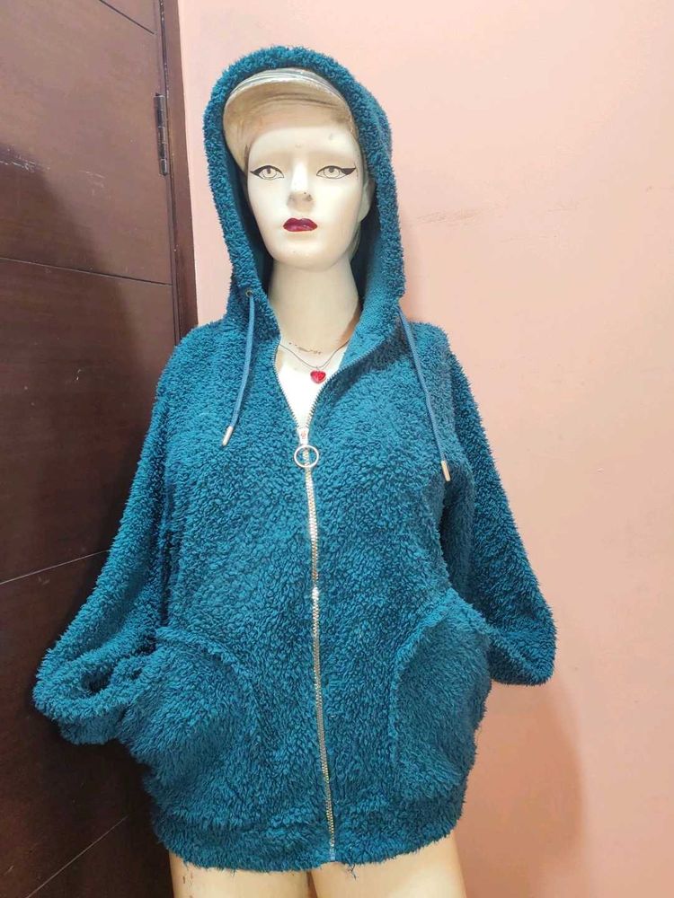 Teal Fleece Zip-Up Hoodie