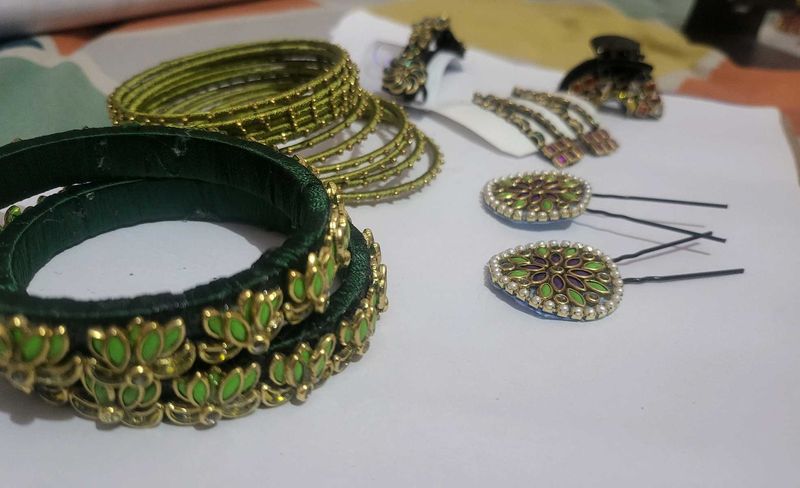 Trending silk thread kundan bangle with clip set