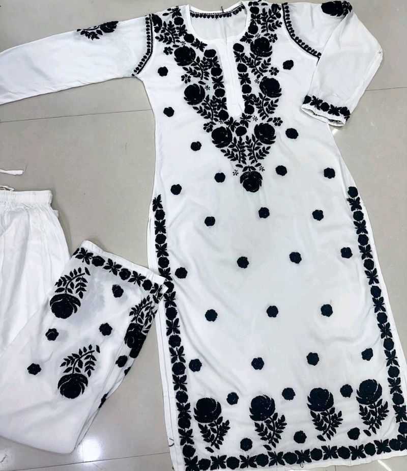 Elegant White Embroidered Kurta Set
