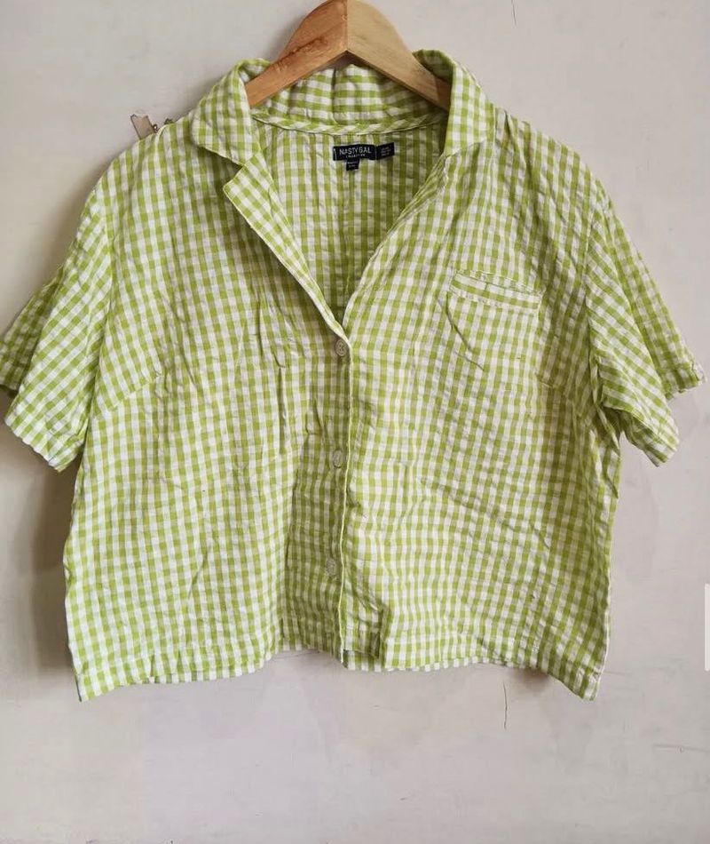 Green Gingham Crop Top