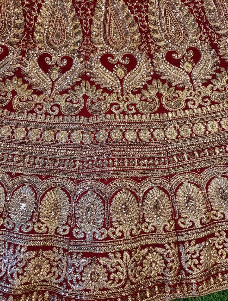 Red &amp; Gold Embroidered Lehenga