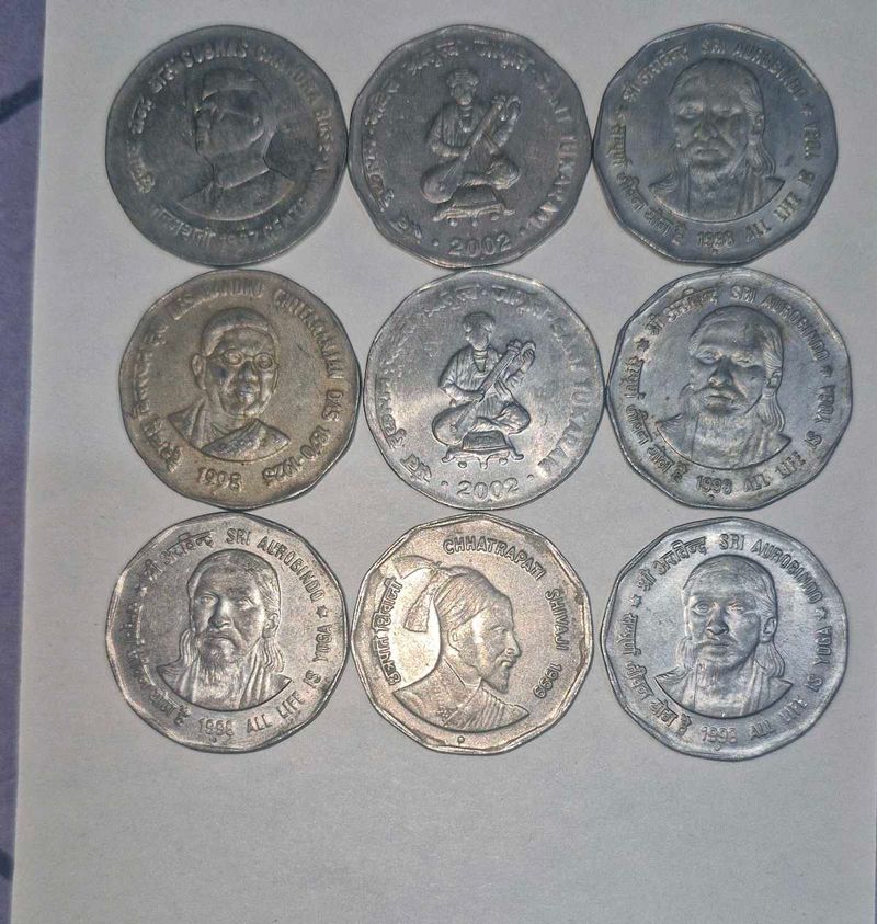 9 Unc Coin 2 Rs Rare