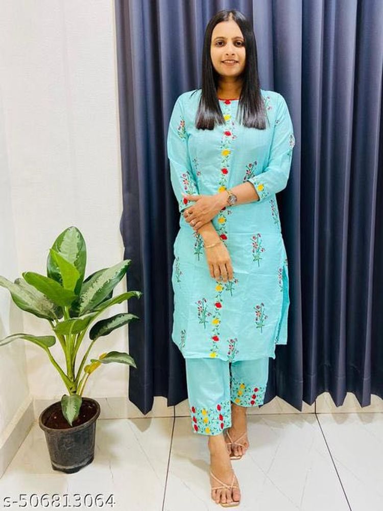 Sky Blue Embroidered Kurta Set