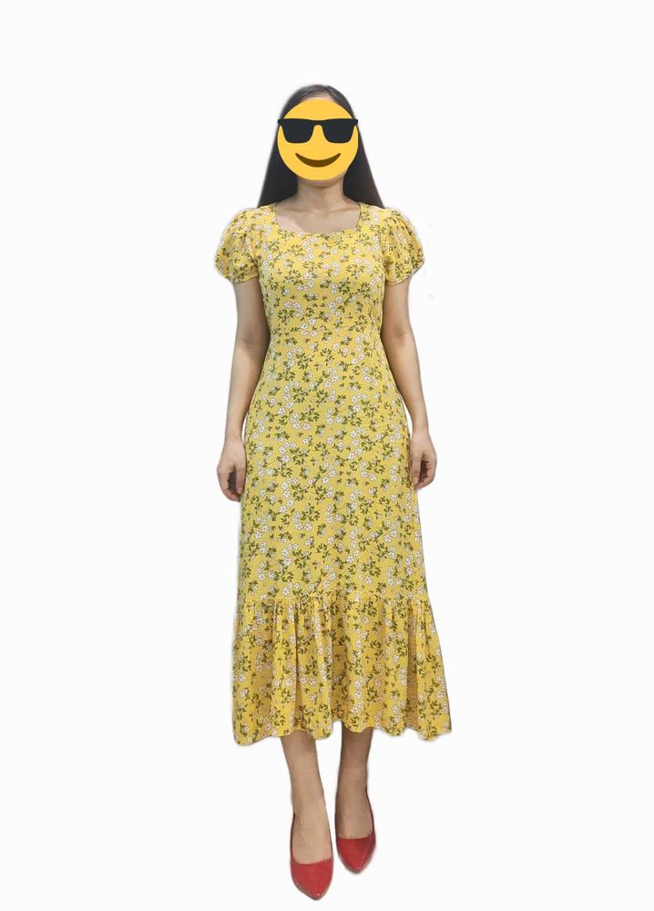 Yellow Floral Midi Dress
