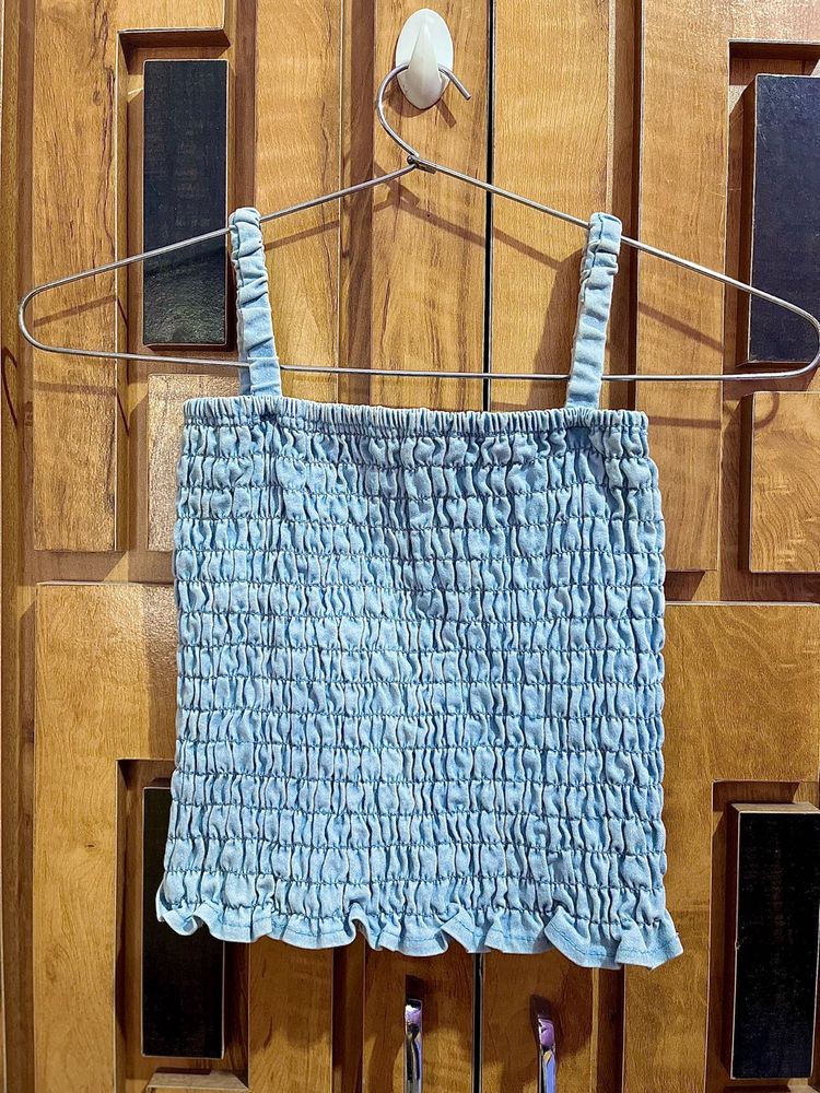 Cute Blue Smocked Crop Top