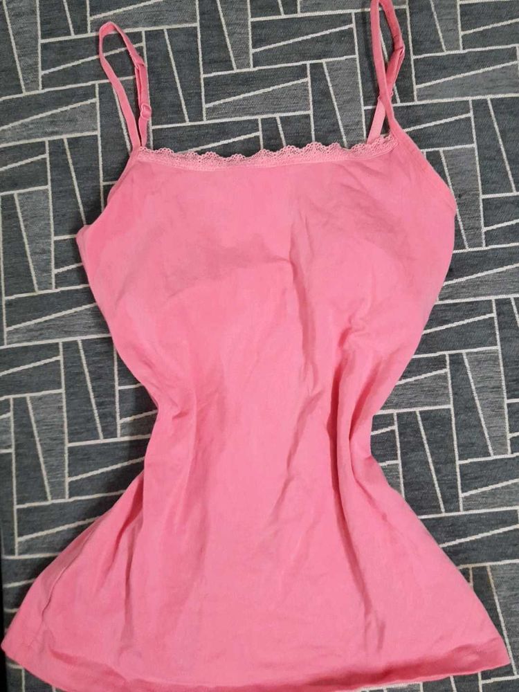 Pink Lace Trim Cami Top