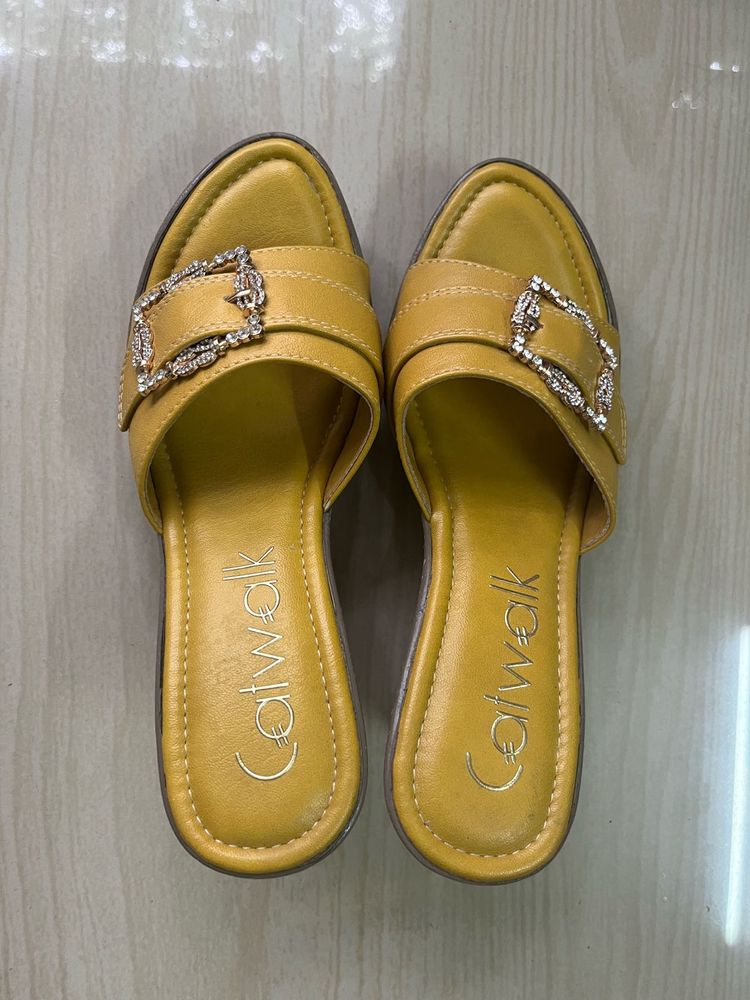 Mustard Embellished Wedges