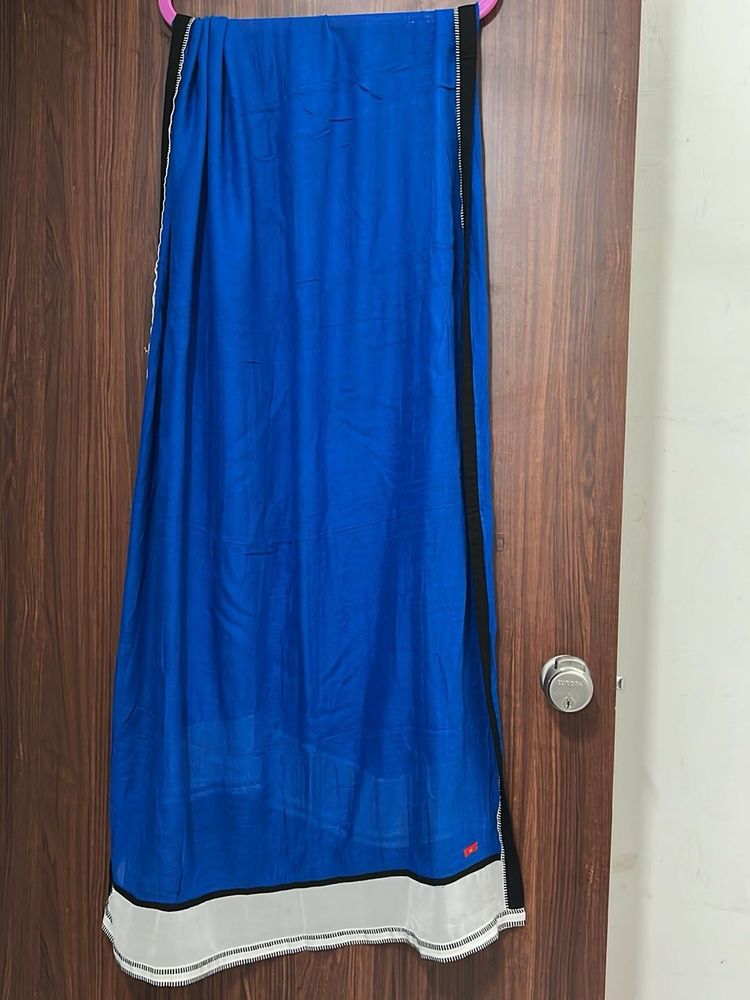 W Blue and White Bordered Dupatta