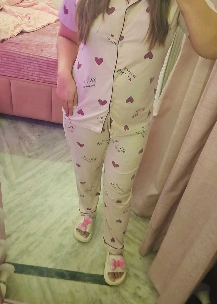 Cute Heart Print Pajama Set