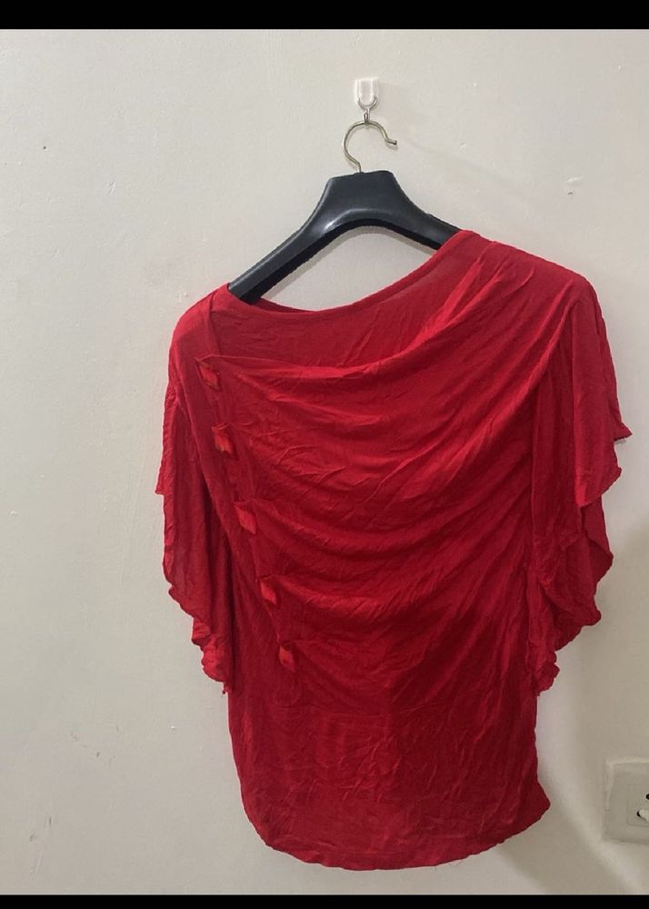 Red One-Shoulder Blouse