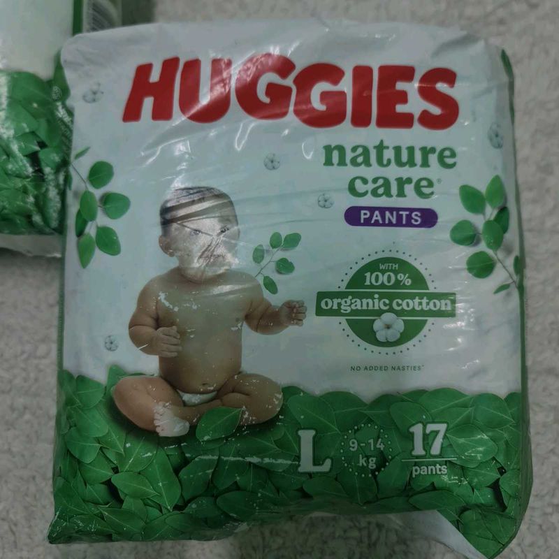 Huggies Nature Care Pants L, 2 packs, 17 in each.