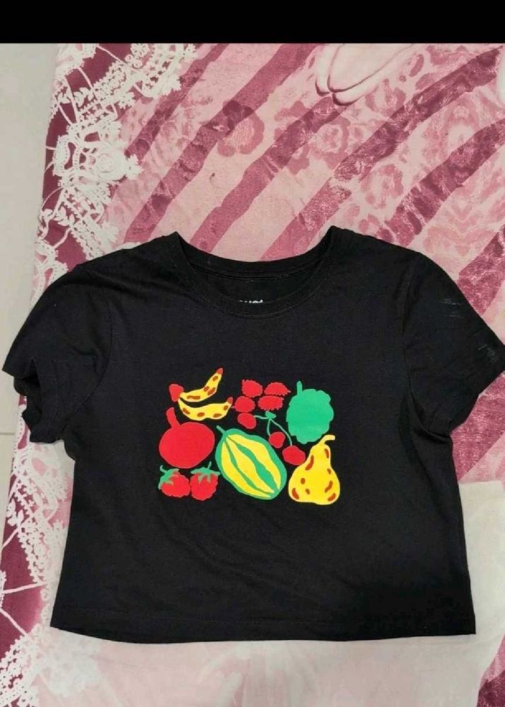 Fruit Print Black Tee