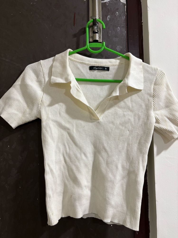 Ribbed Polo Top