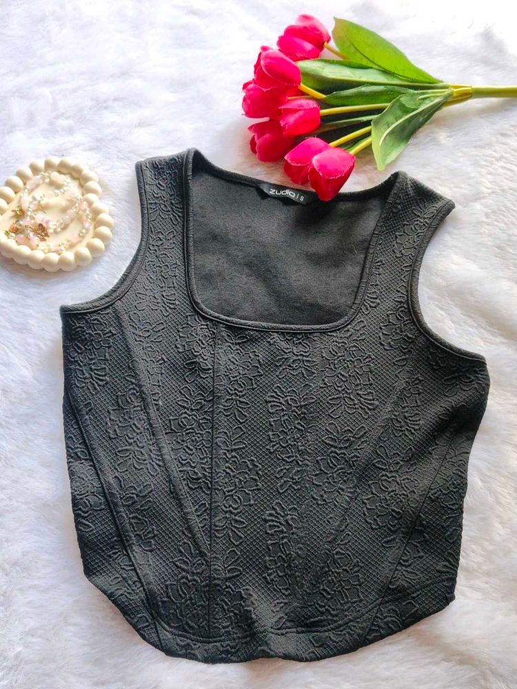 Elegant Black Floral Corset Top