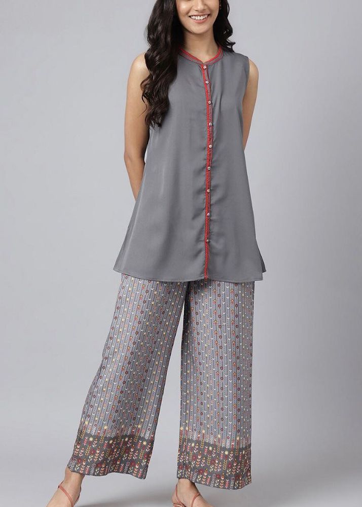 AURELIA Gray Kurta Palazzo Set (S)
