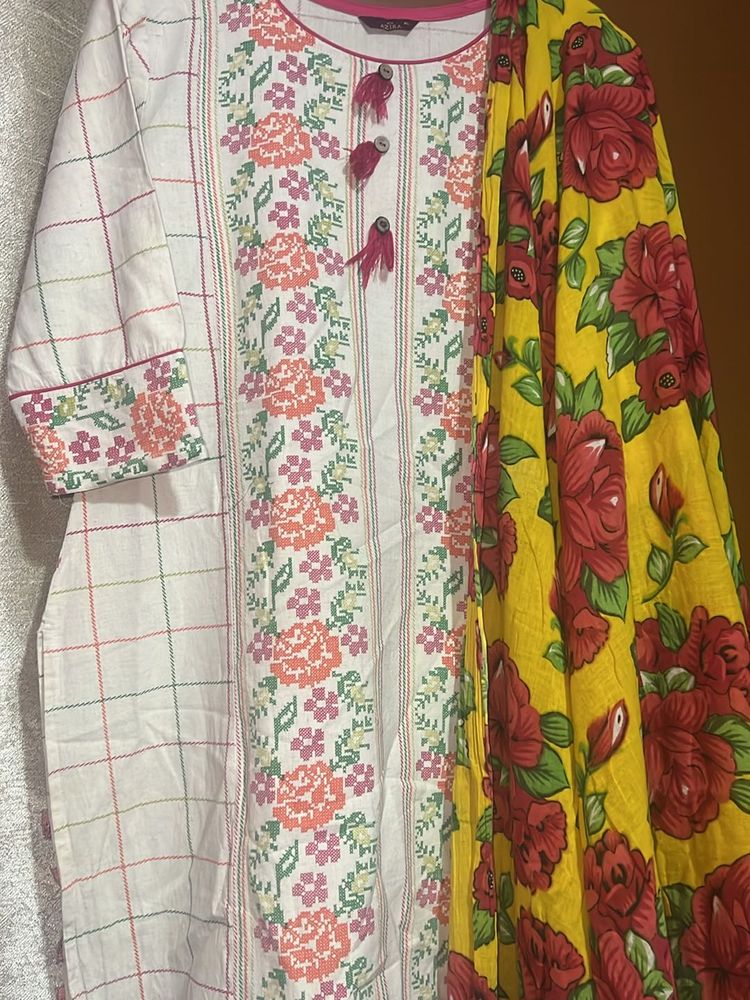 Azira Floral Print Kurta with Dupatta