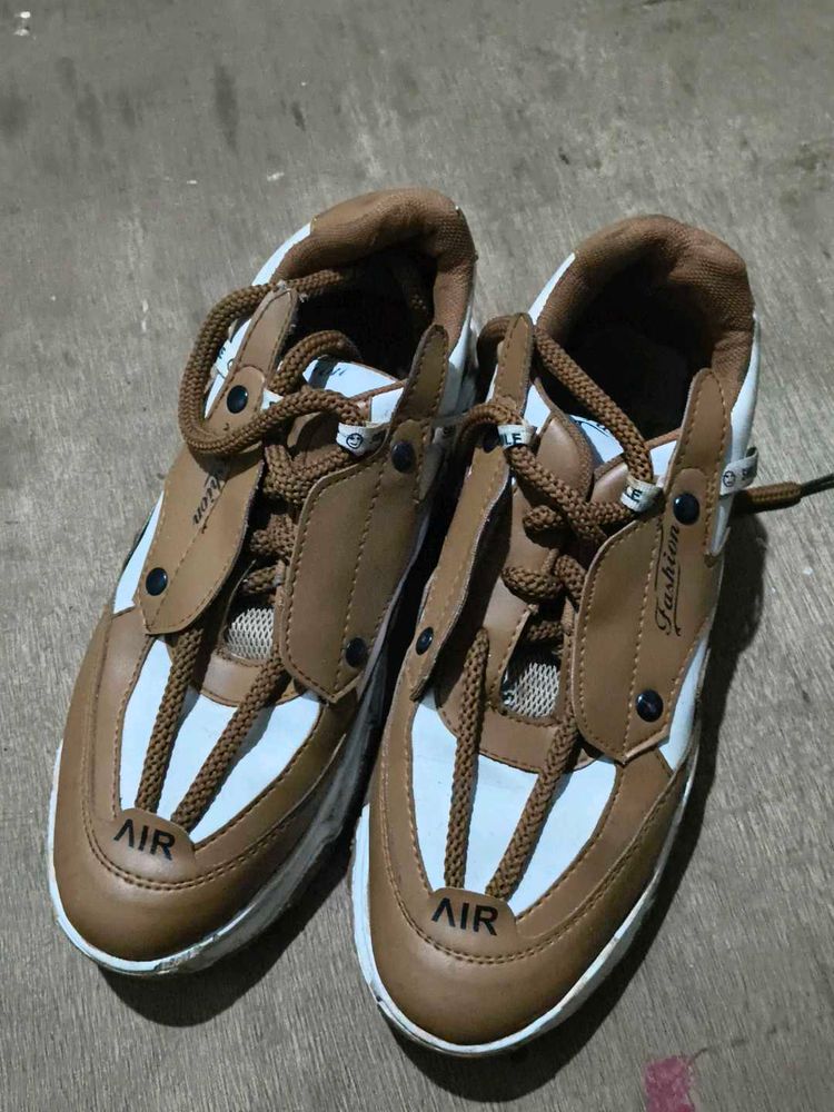 Brown &amp; White Fashion Sneakers