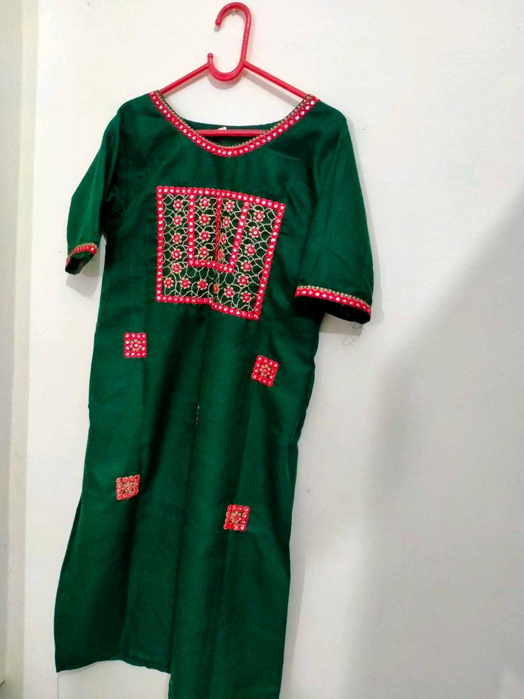 Red Green Kurta Palazzo Set