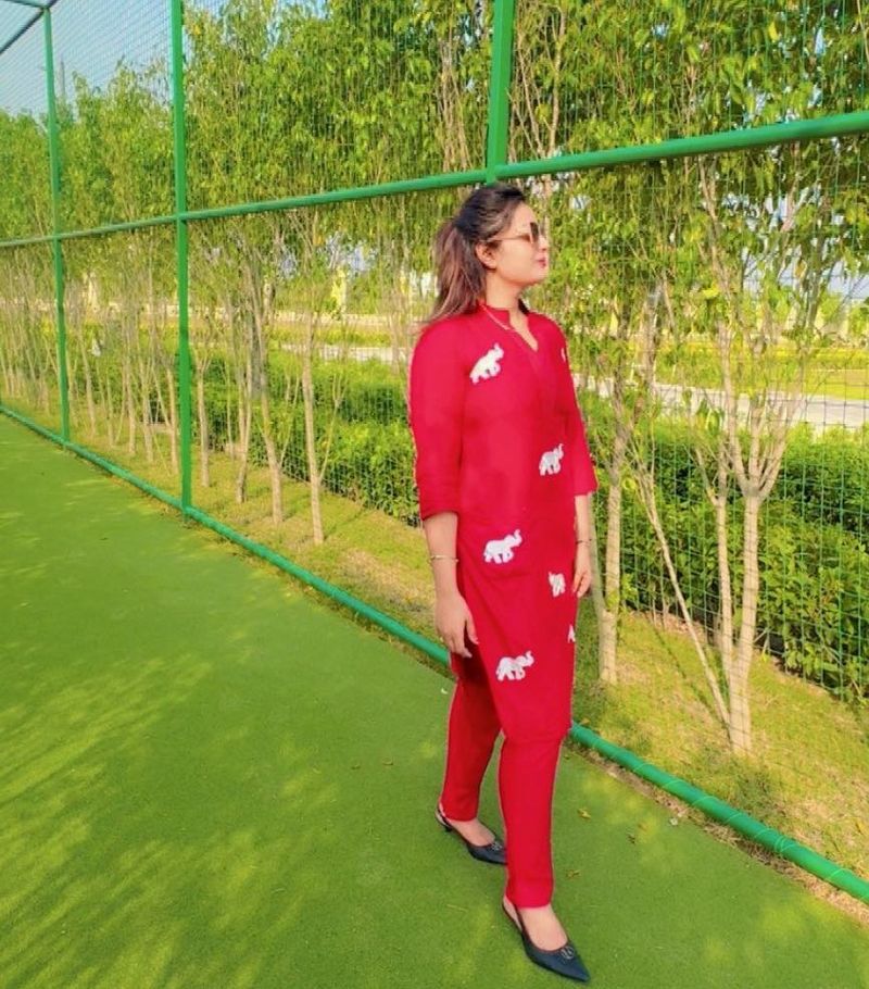 Red Elephant Print Kurta Set