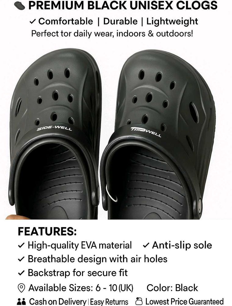 Premium Black Unisex Clogs - Comfortable &amp; Durable