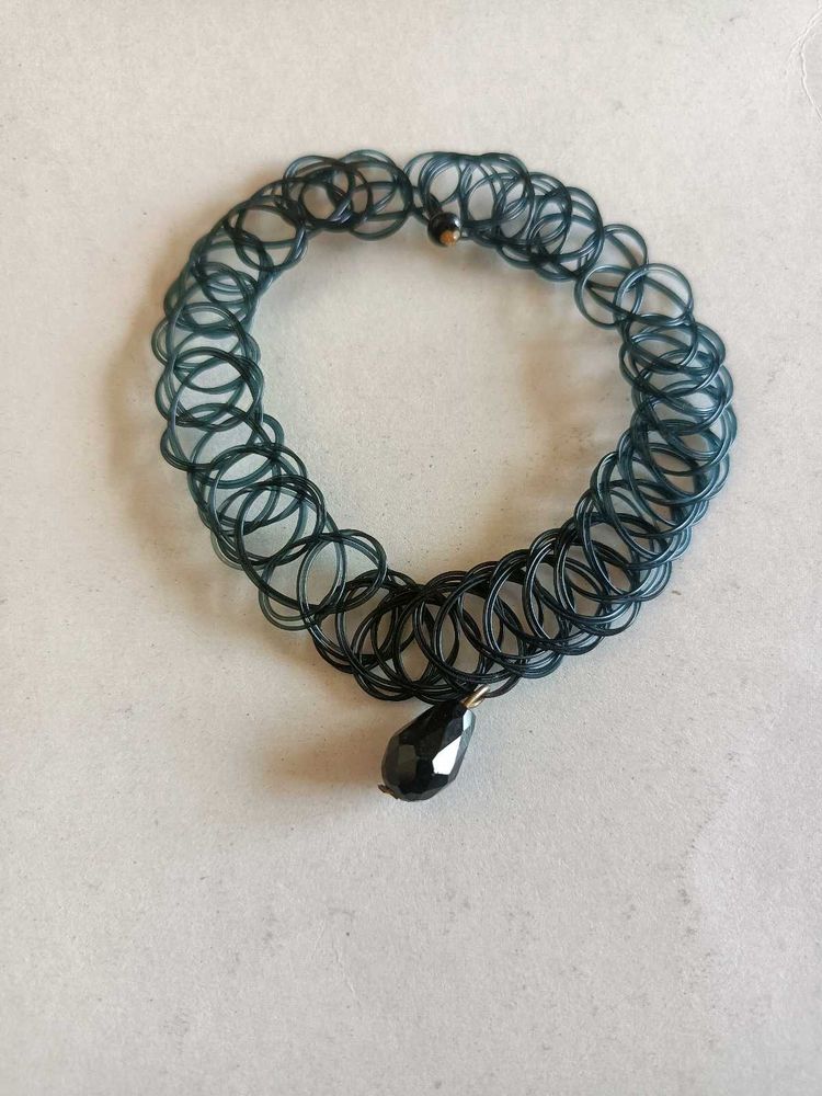 Chic Black Tattoo Choker Necklace with Gemstone