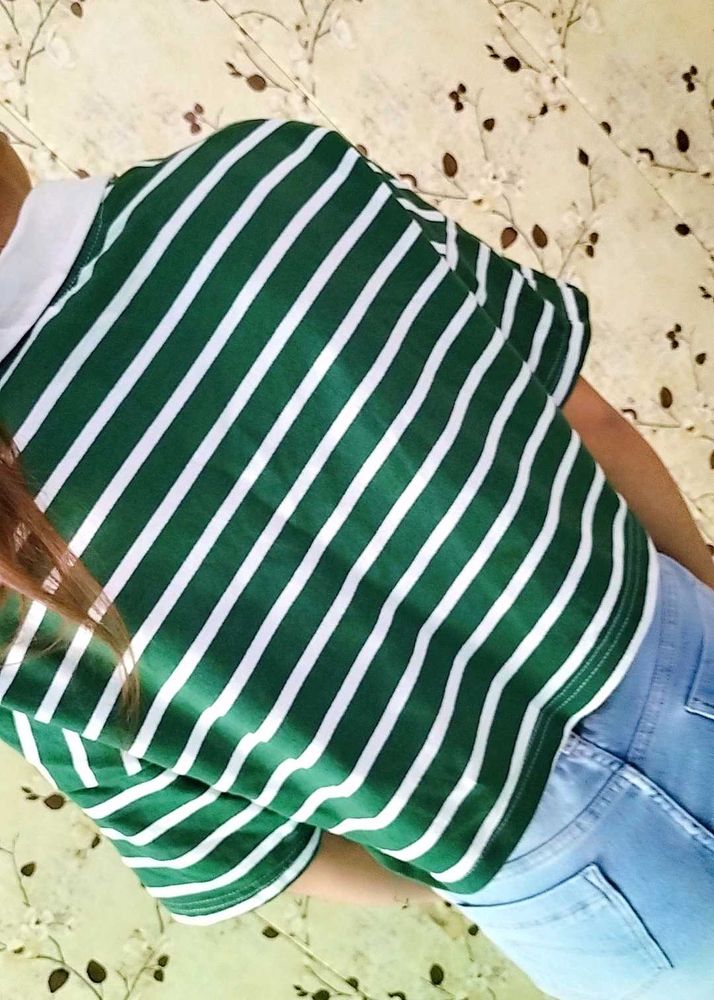 Striped Green &amp; White Tee