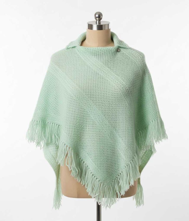 Mint Green Knit Fringe Poncho