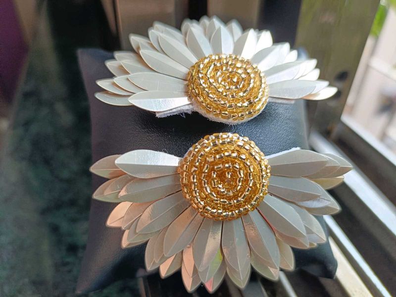 Handmade Beaded Golden Sunflower Earning
