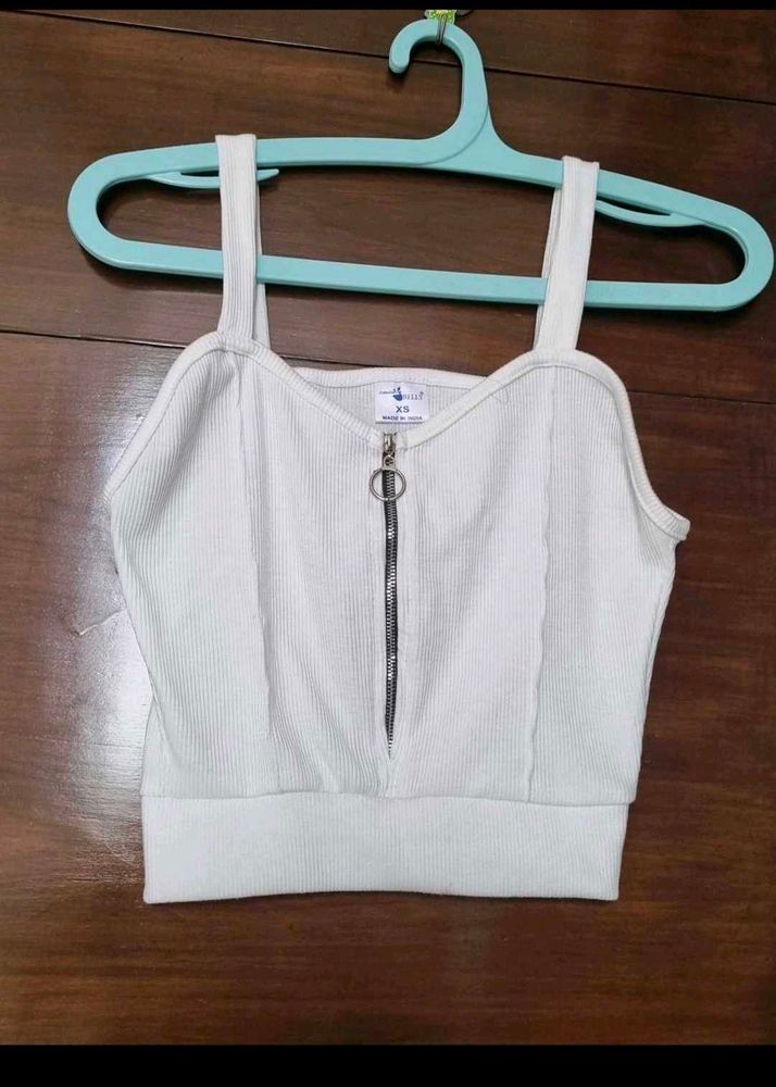 White Zip-Up Crop Top