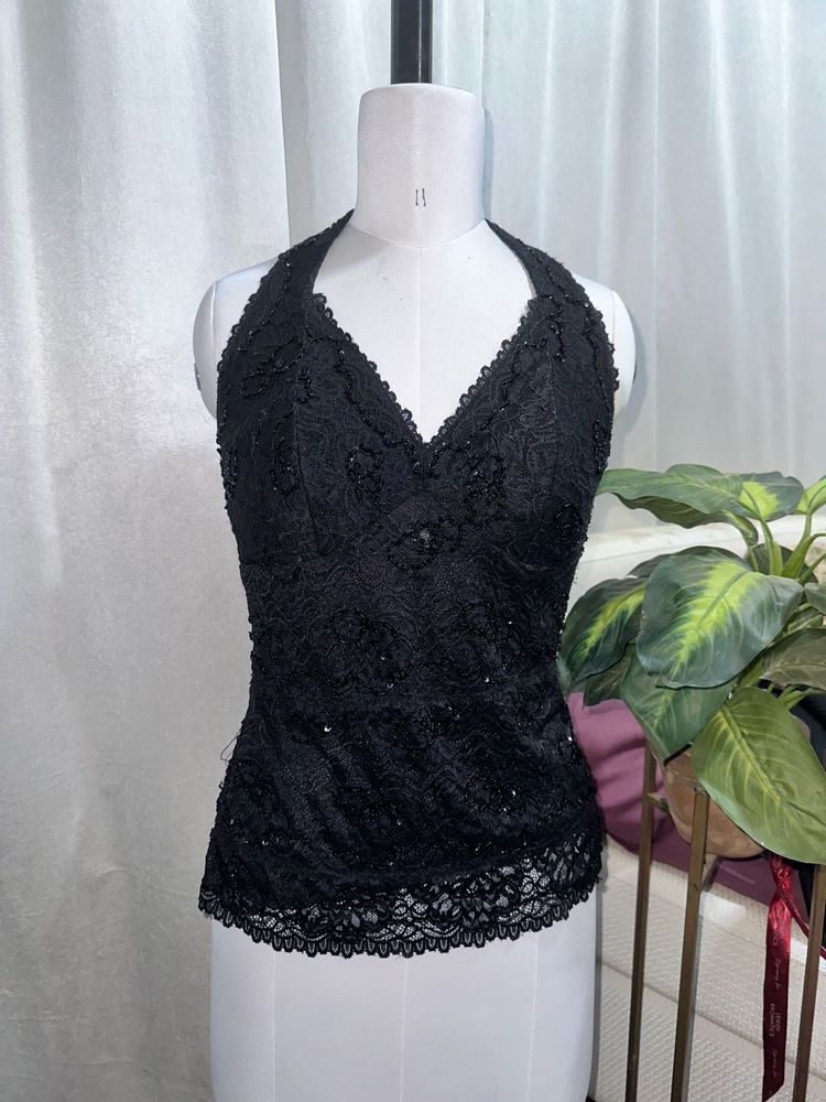 Beaded Lace Halter Top