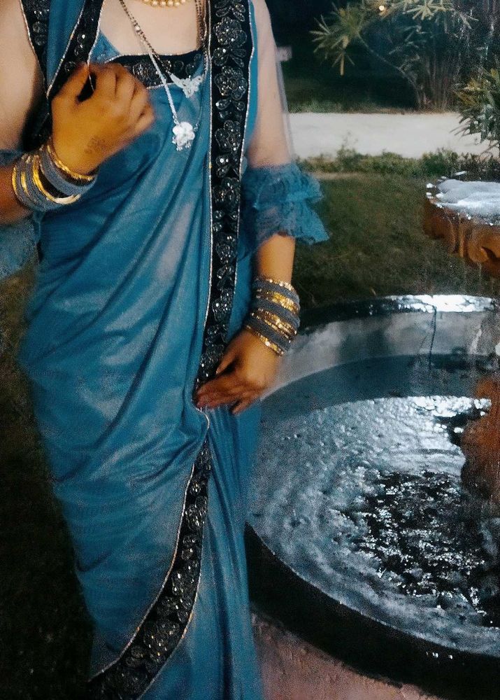 Blue Saree with Embellished Border