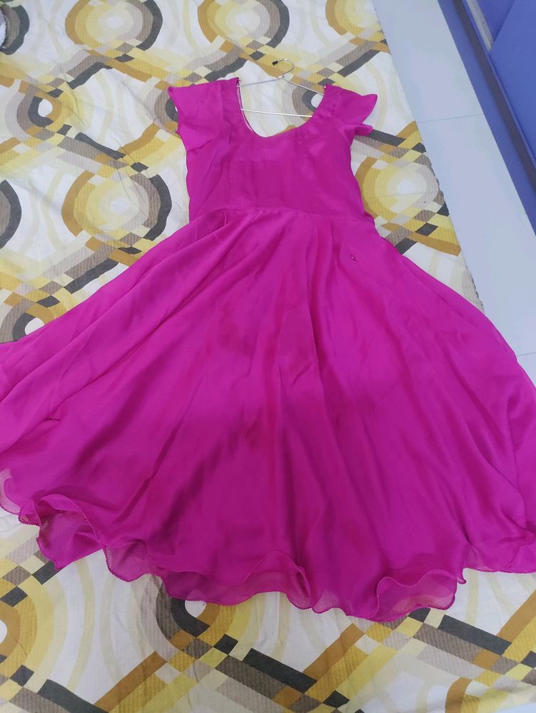 Magenta And Green Flowy  Dress