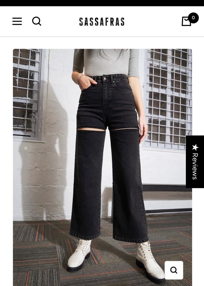 Sassfras Baggy Black Cut-Out Wide Leg Jeans