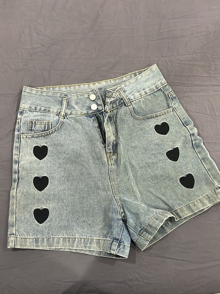 Heart Denim Shorts high waisted