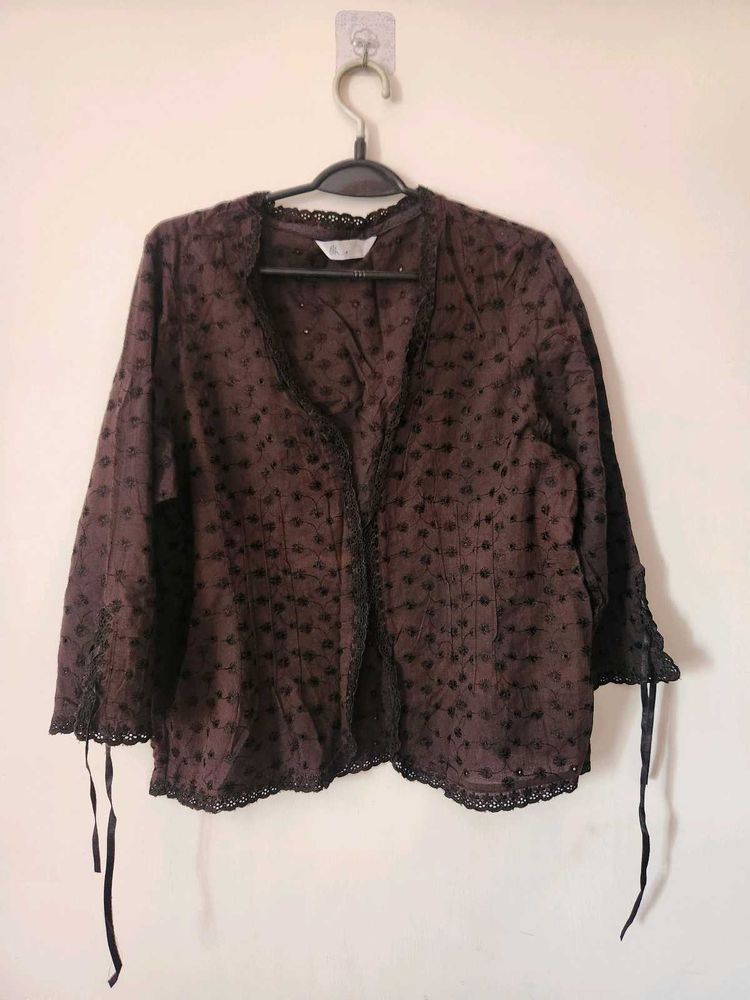 Brown Bow Tie Detailing Summer Coat