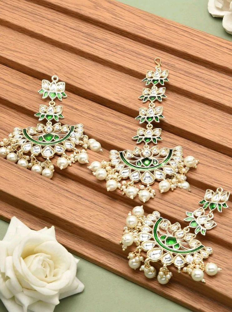 Zaveri Pearls Earrings and Maang Tikka Set
