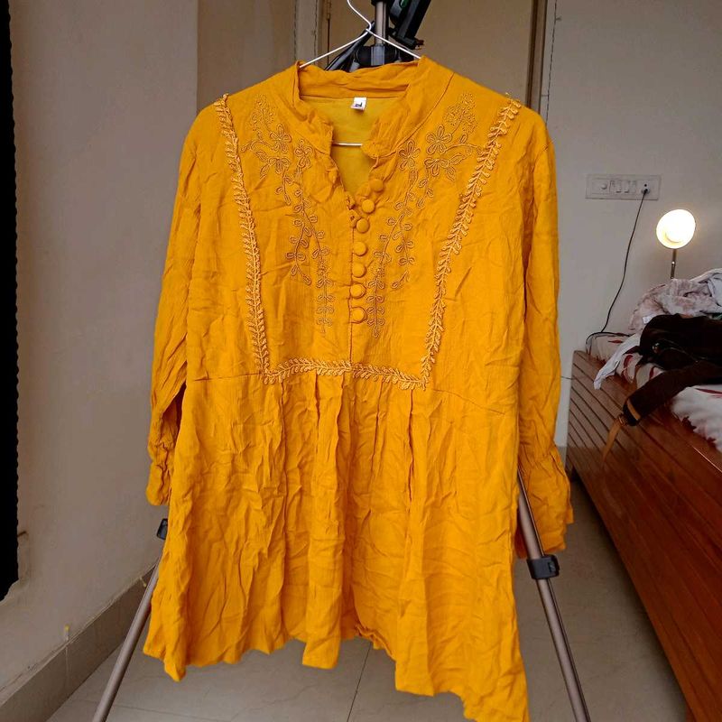 Mustard Embroidered Top