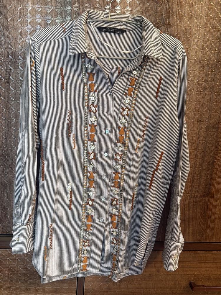 Zara Embroidered Striped Shirt