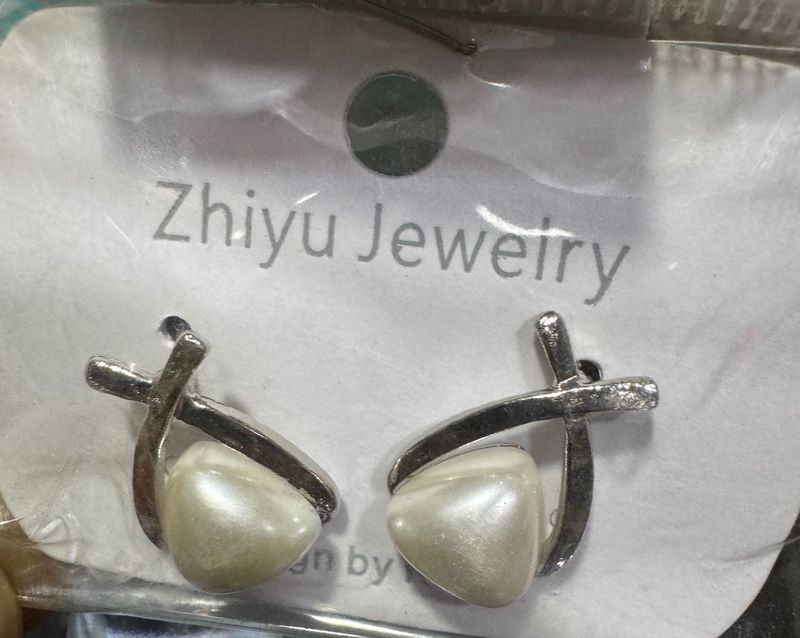 Silver &amp; Pearl Cross Earrings