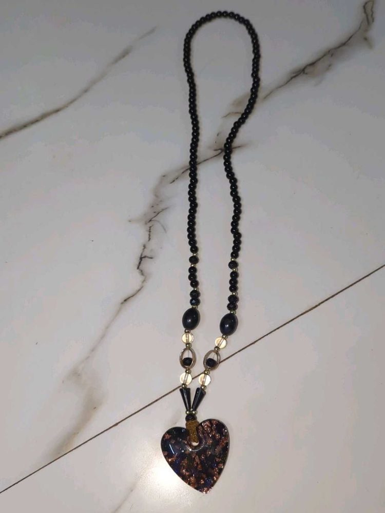 Black Beaded Necklace With A Big Heart