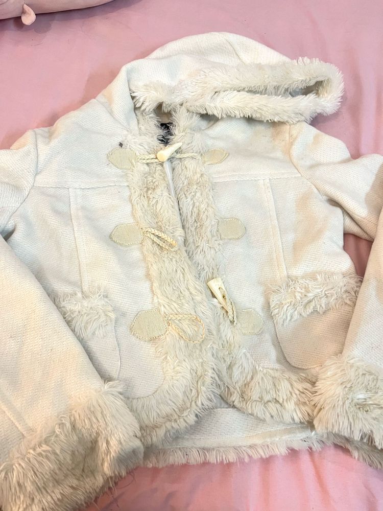 Fuzzy Trimmed Toggle Jacket