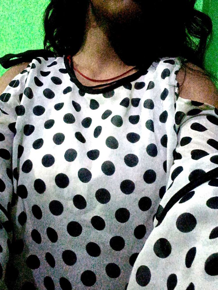 Polka Dot Cold Shoulder Top