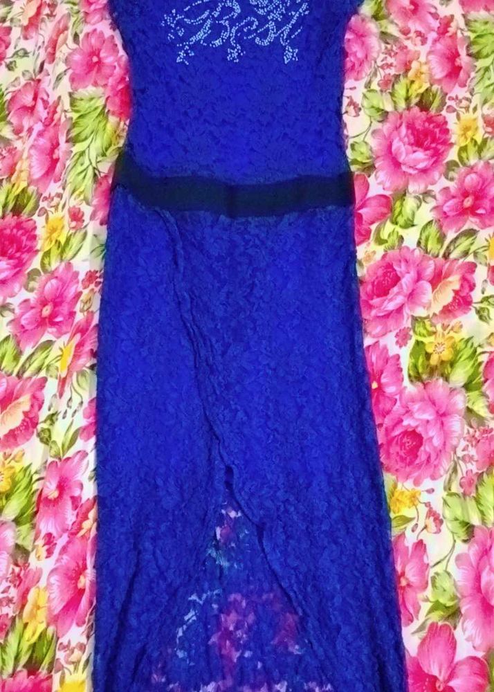 Elegant Blue Lace western Dress