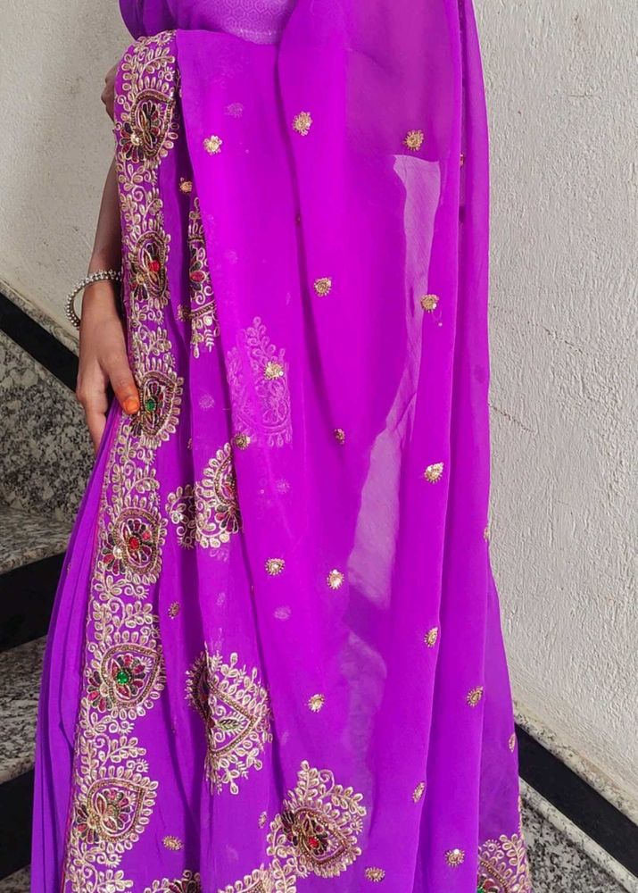 Purple Embellished Saree