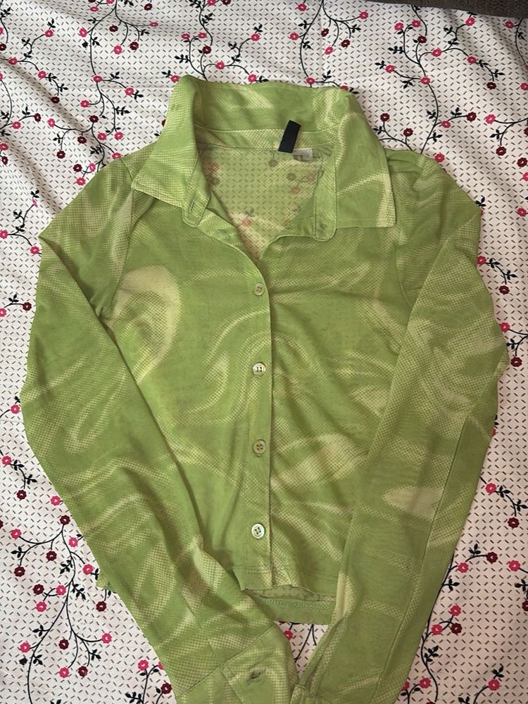 Green Mesh Patterned Top
