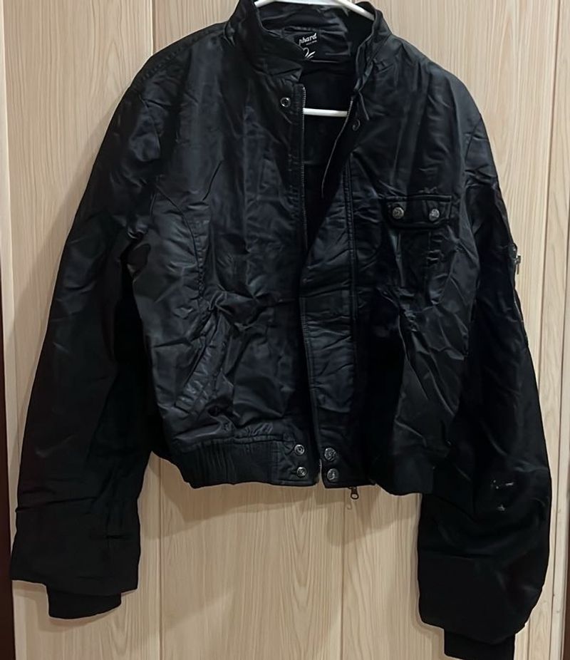 Black Cropped Bomber Jacket