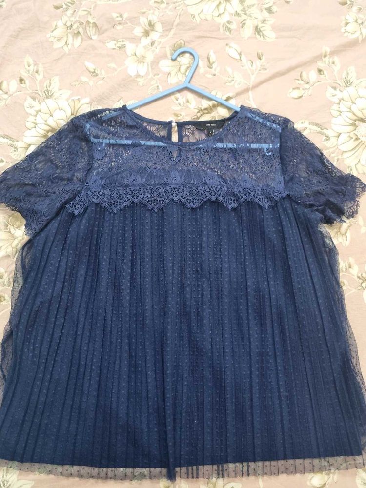 Elegant Navy Blue Lace Top