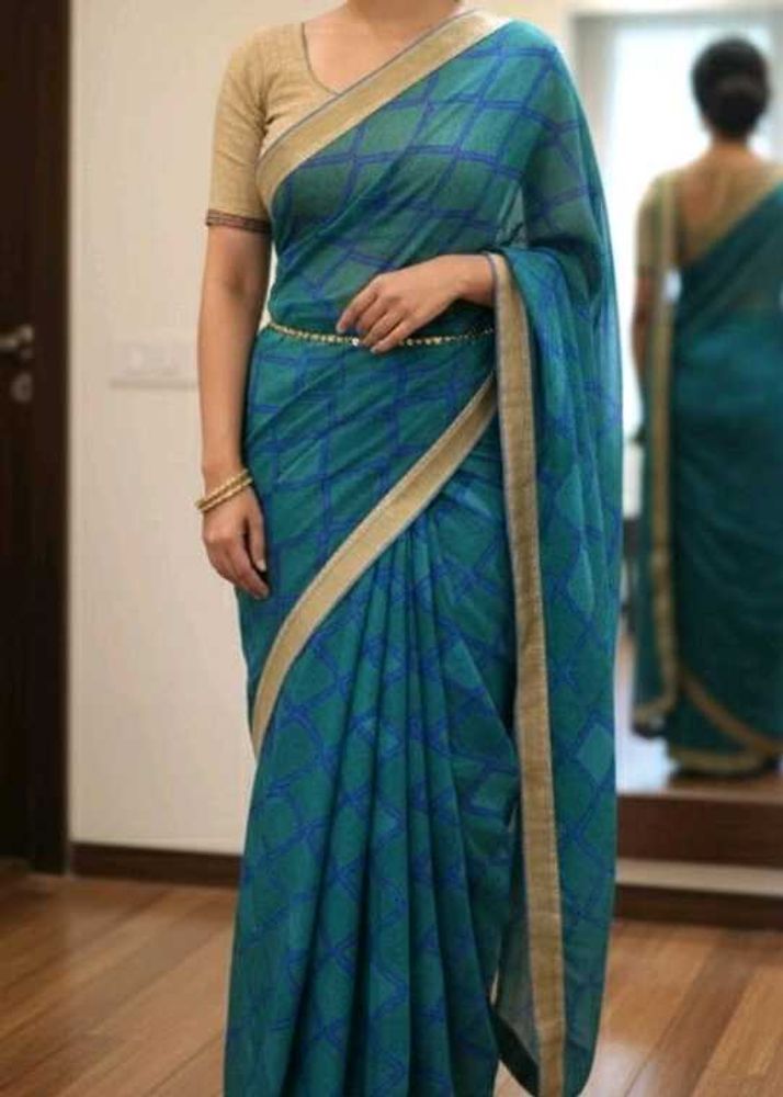 Blue &amp; Green Patterned Saree