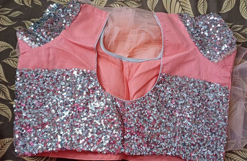 Designer Peach Color Frill Saree With Gota Work