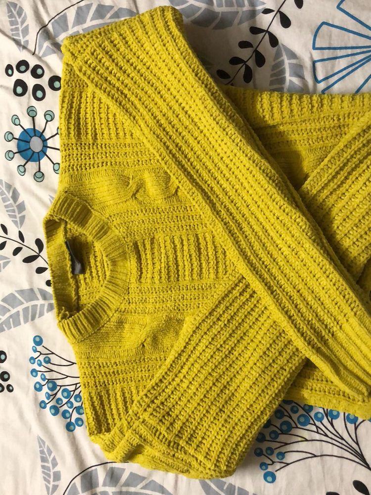 Yellow Colour Soft Cropped Sweater